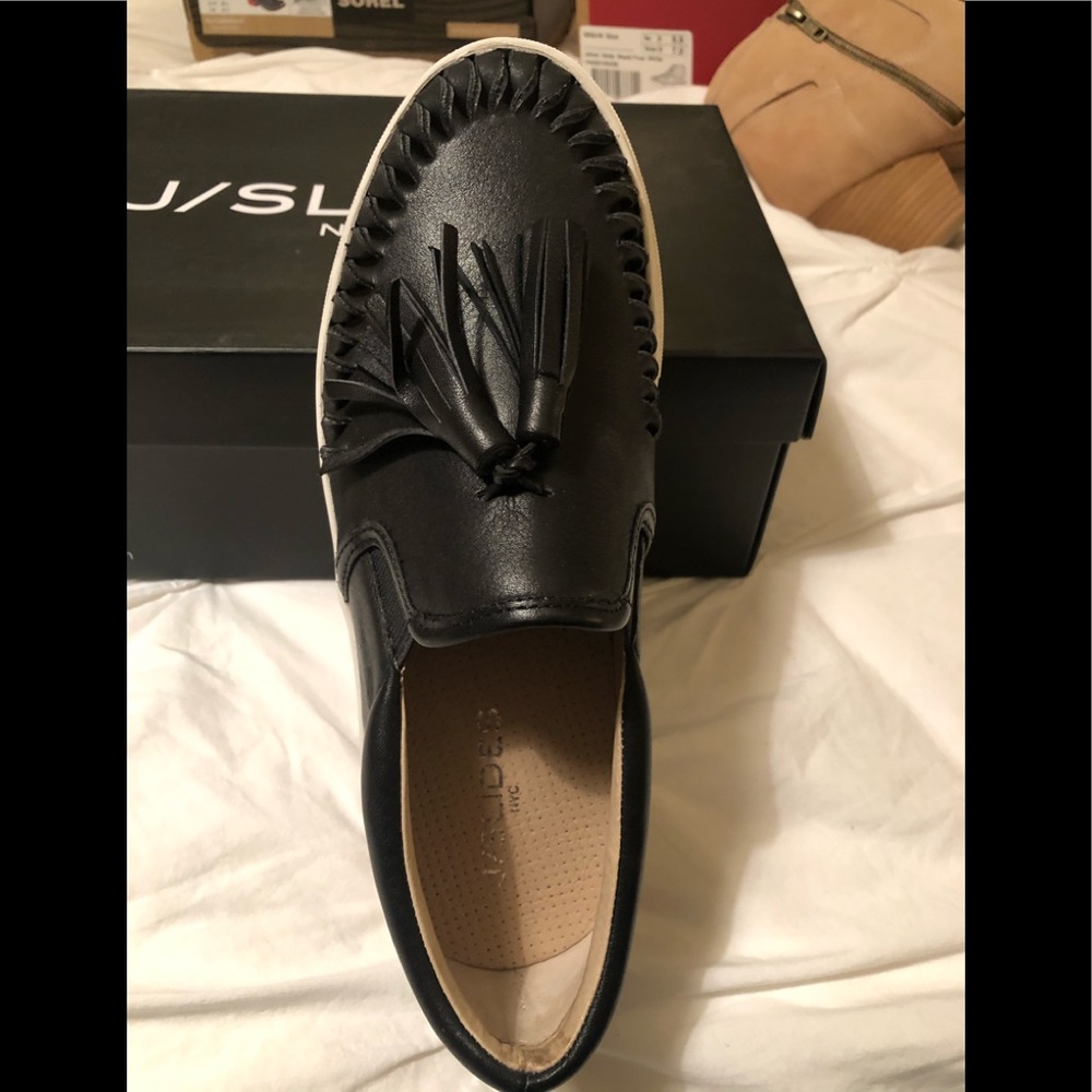 J Slide Black Tassel Slip On Loafers 7